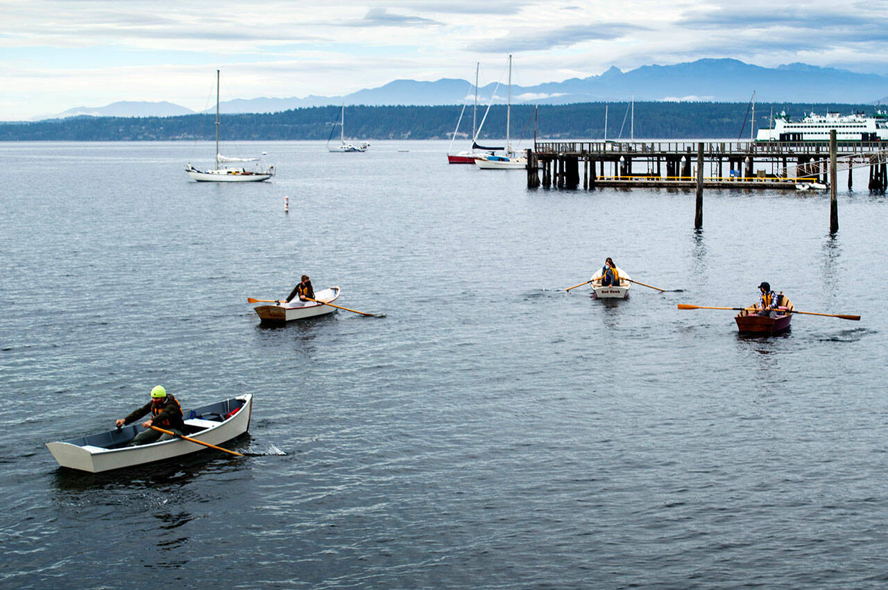 High school students partake in the rowing unit, one of many on-water elements in the Port Townsend Maritime Academy, a free career and technical education program. The 2022-2023 program is open to high school juniors and seniors across the North Olympic Peninsula. (photo courtesy Northwest Maritime Center)