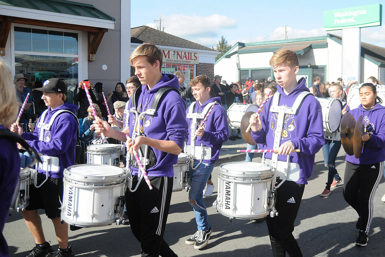 Michael Dashiell/Olympic Peninsula News Group
Sequim High School band members march through the Kids Parade in 2019. The event returns to downtown Sequim with participants encouraged to gather at 8:45 a.m. Saturday, near the bank lot at Sequim Avenue and Washington Street intersection.