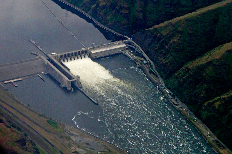 The Lower Granite Dam on the Snake River is seen from the air near Colfax on May 15, 2019. The Biden administration has released two reports arguing that removing dams on the lower Snake River may be needed to restore salmon runs to historic levels in the Pacific Northwest. (Ted S. Warren/The Associated Press)