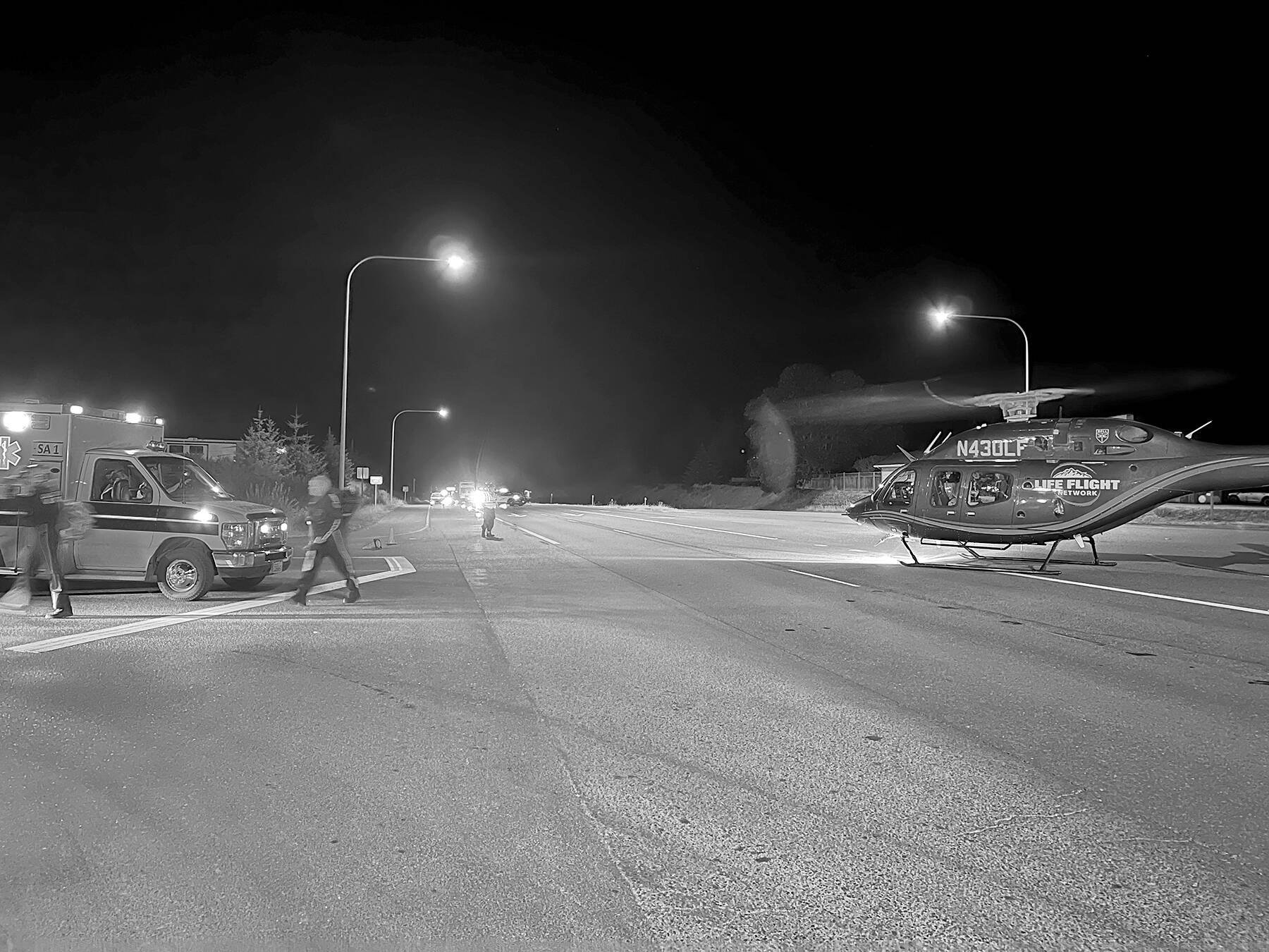 The Clallam County Sheriff's Office provided this photograph of the scene on U.S. Highway 101 after a wreck on Blue Mountain Road east of Port Angeles.