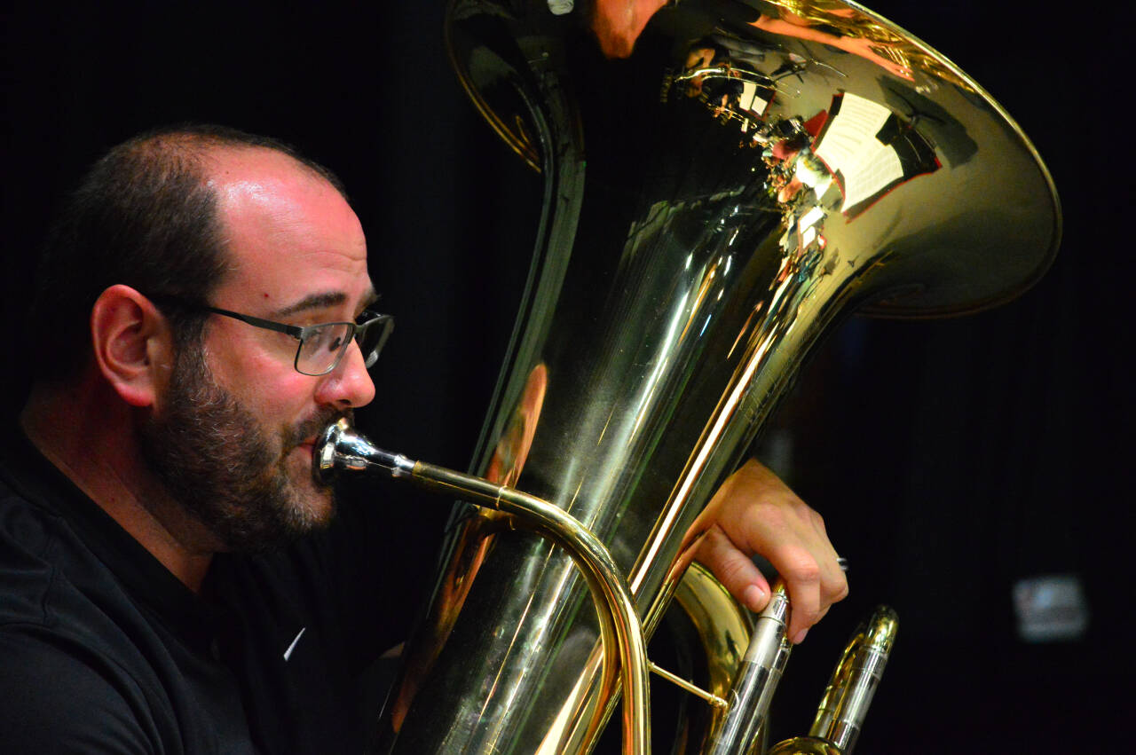 Diane Urbani de la Paz / For Peninsula Daily News
Tuba player Tyler Benedict is among the Port Angeles Symphony brass players prominent in “Fanfare for the Common Man.” Aaron Copland’s piece is part of the Family Pops concerts Friday and Saturday.