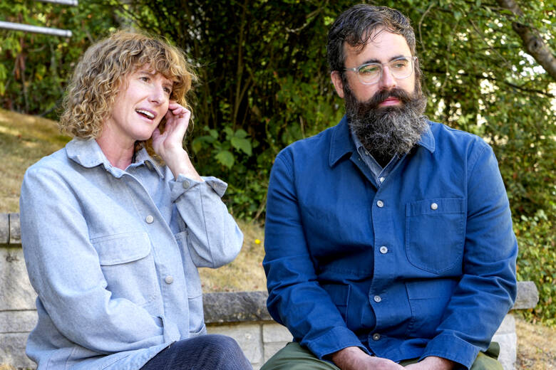 Filmmakers Jerusha and Jared Hess are interviewed during the 23rd annual Port Townsend Film Festival. (Steve Mullensky/for Peninsula Daily News)