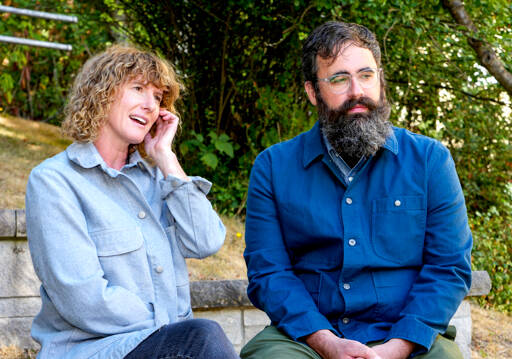 Filmmakers Jerusha and Jared Hess are interviewed during the 23rd annual Port Townsend Film Festival. (Steve Mullensky/for Peninsula Daily News)