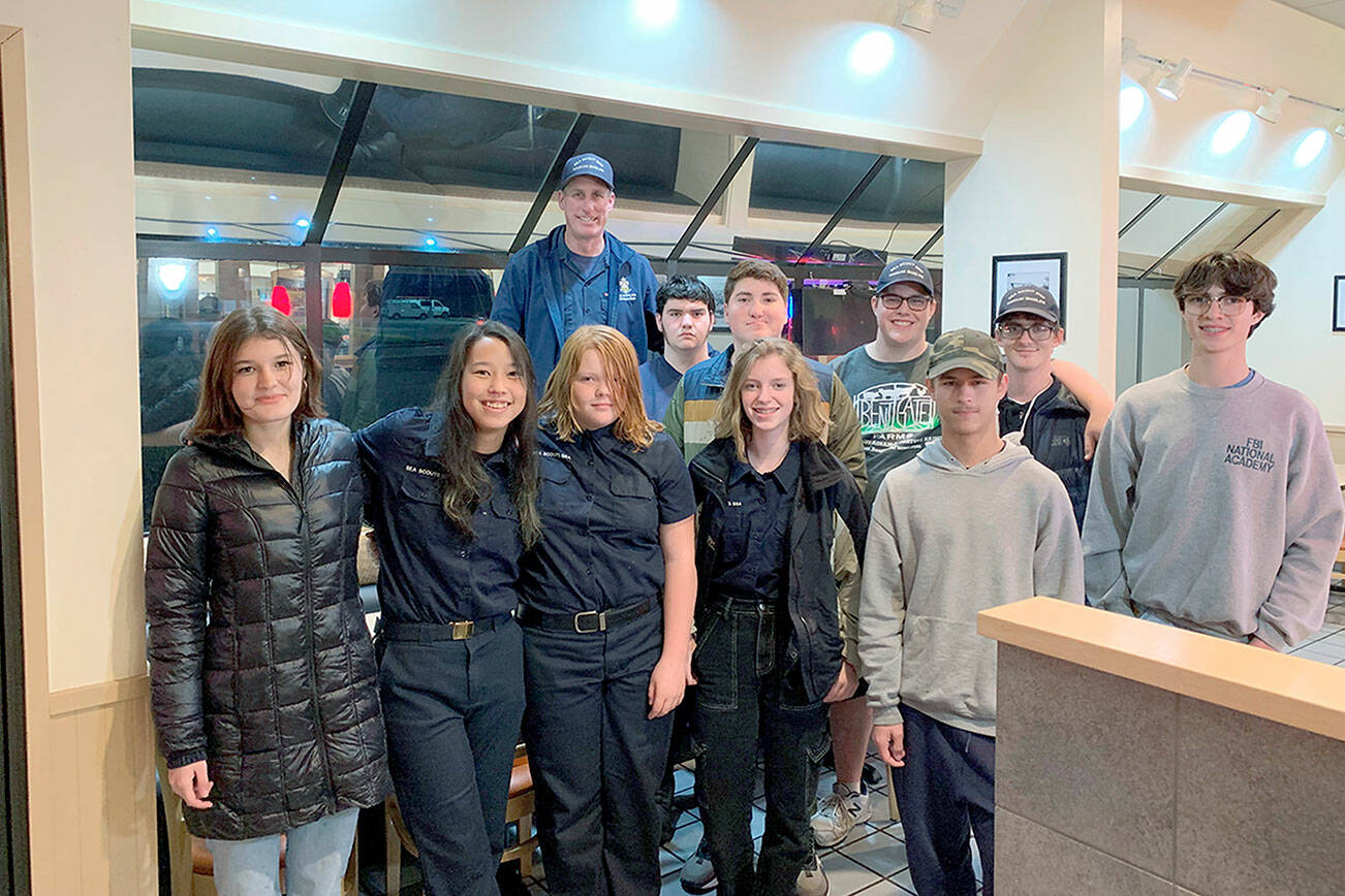 Pictured in the front row, from left to right are Bella Sains, Ana Gustafson, Leyla Price, Brenna Murphy, Michael Aranda and Andrew Corson.

Back row, left to right are Sea Scout leader Jared Minard, Elliot Dahlin, Rynn Hays, Adian Carlquist-Bundy and Michael Rodgers.

Not pictured are Dean Spaulding, Ella Schulz, Ozzy Minard and Jonathan Bridges.