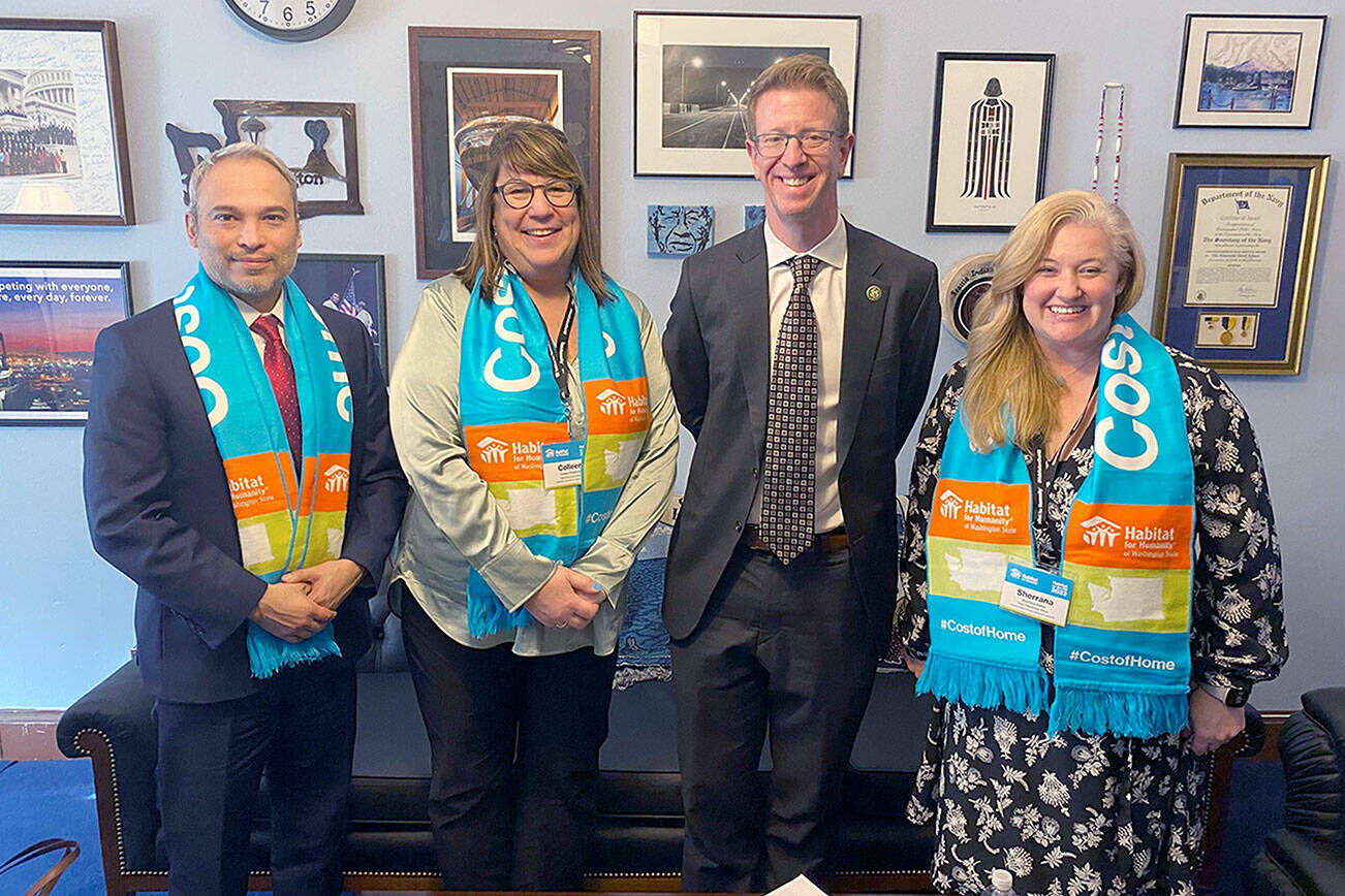 Pictured, form left to right are Mark Hodgson, Habitat for Humanity of Clallam County board vice president; Colleen Robinson, Habitat for Humanity of Clallam County CEO; U.S. Rep. Derek Kilmer; and Sherrana Kildun, from Tacoma/Pierce County Habitat for Humanity.