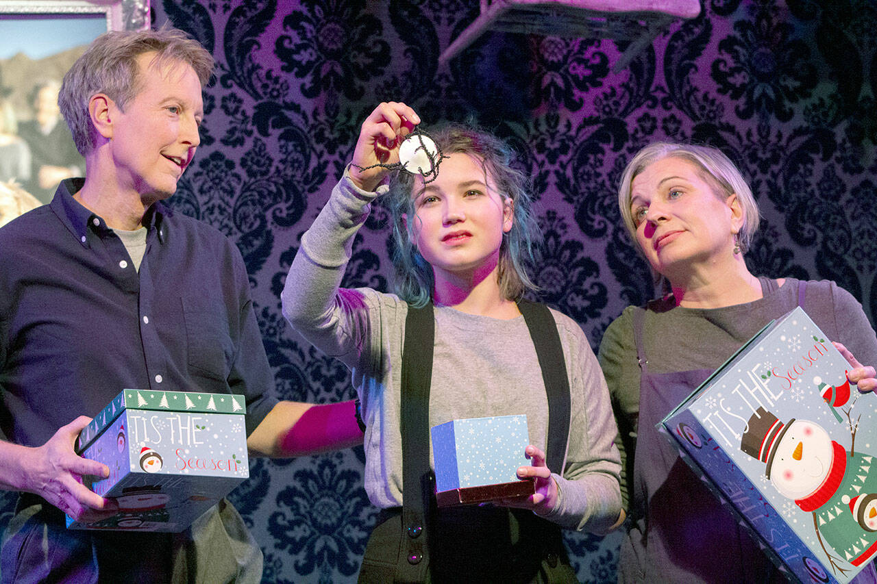 Key City Public Theatre performers, from left, Don Halquist, Anna Munn and Camille Hildebrandt were in the December performance of “New Moon: A Dog’s Tale.” (Amy Johnson Photography)