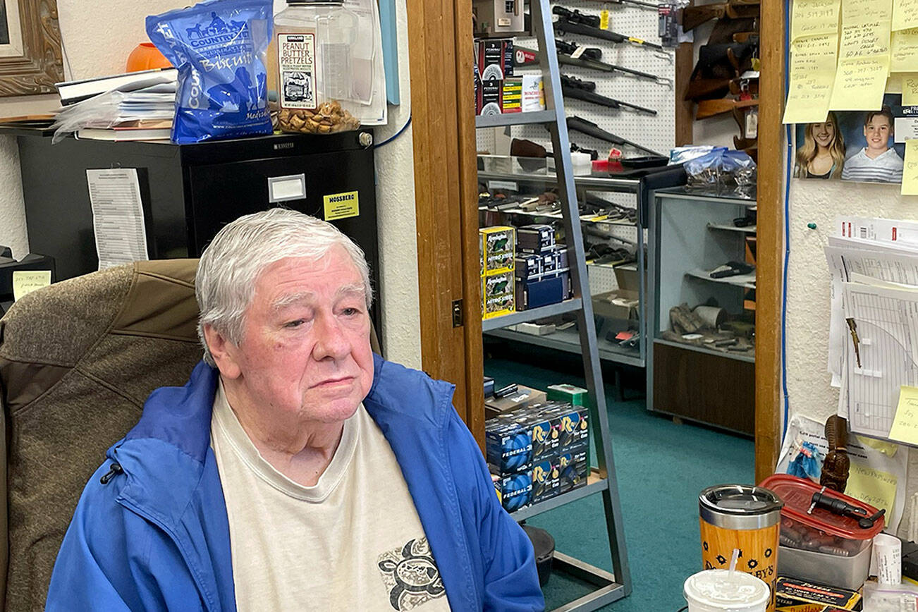 Paul Gottlieb/for Peninsula Daily News
Gun store owner Jim Rogers expects to weather an impending ban on assault weapon sales.