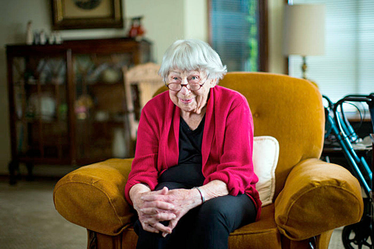 Rose Crumb, who led Volunteer Hospice of Clallam County in Port Angeles for three decades, now has a nursing scholarship named for her legacy at St. Martin’s University. (Photo by Dan DeLong for Kaiser Health News)