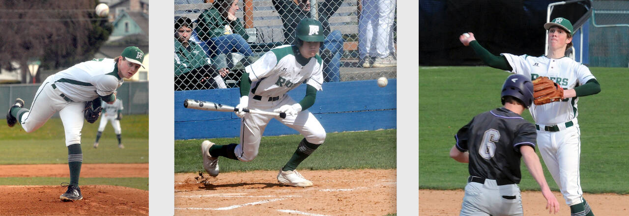 Port Angeles Roughriders, from left, Elijah Flodstrom, Alex Angevine and Kole Acker all made the first team of the all-Olympic League baseball team. (Photos by Keith Thorpe/Peninsula Daily News)