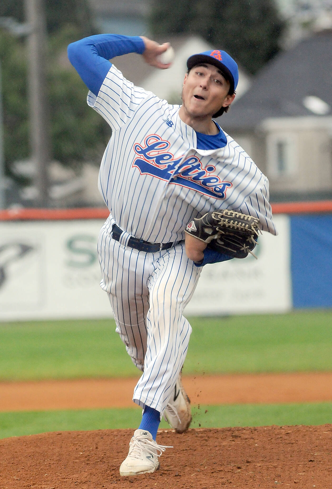 KEITH THORPE/PENINSULA DAILY NEWS
Lefties pitcher Drew Standen throws in the first inning against Springfield on Friday at Port Angeles Civic Field.