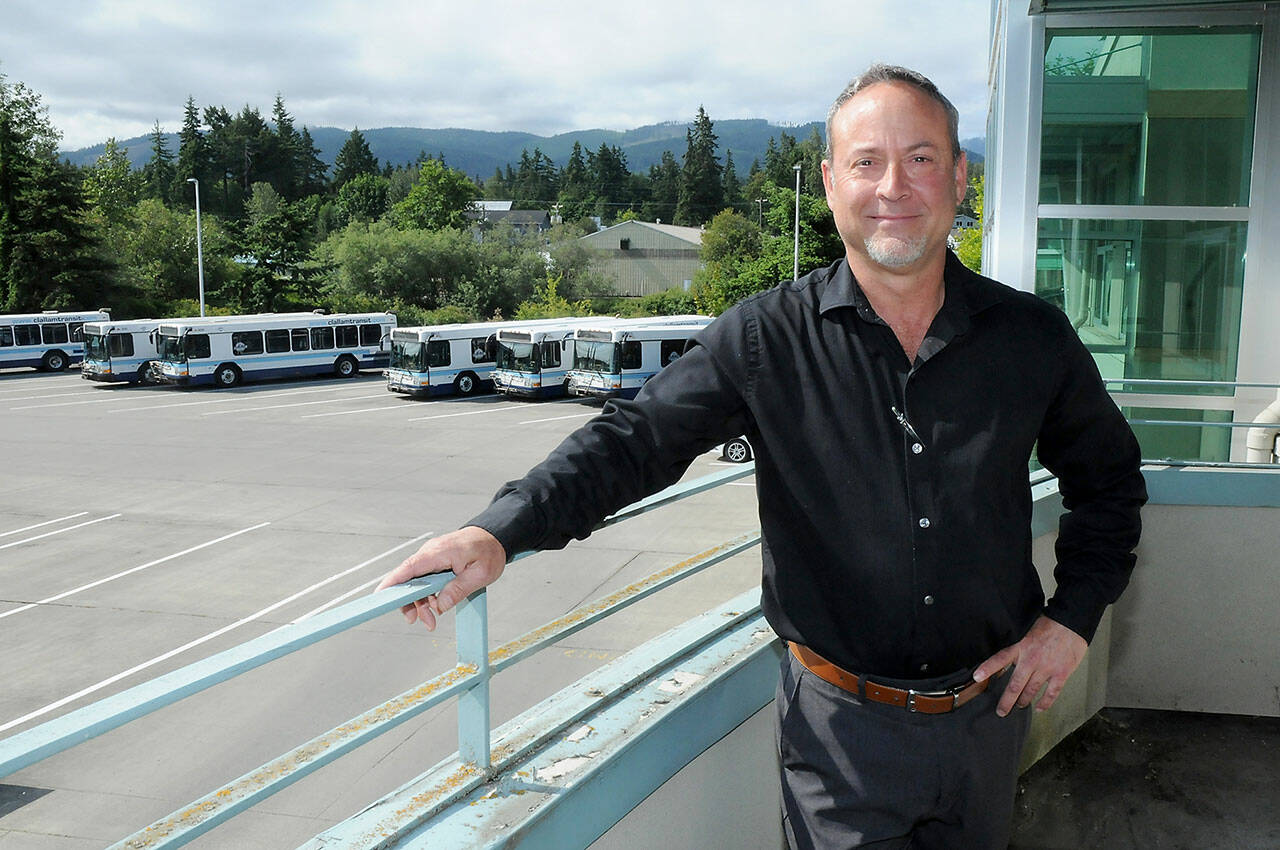 Clallam Transit General Manager Kevin Gallacci, shown on Wednesday at the Port Angeles bus yard, plans to retire at the end of June. (KEITH THORPE/PENINSULA DAILY NEWS)