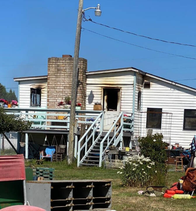 Damage from a July 9 fire can be seen at this residence on the 300 block of Thornton Drive. (Chris Turner/Clallam County Fire District 3)