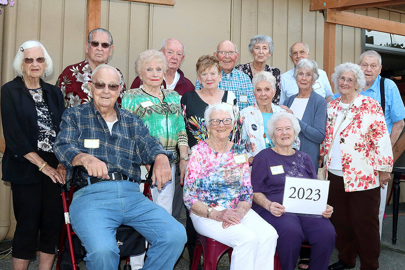 The Port Angeles High School class of 1953 held their 70th reunion recently at Traylors in PA. 15 were in attendance from a class of 145  70 years ago. This class was suppose to be the first class at the new high school building on Park Ave, but construction delays made them the last class to attend the old Roosevelt High School where the county courthouse is now located. 
	ID: L to R back row: Joann Reyonlds, Howard Byers, Carl Fischer, Dick Kent, Jackie Partridge, Darold Davidson and Ralph Schmidt. Middle row: Frank Robinson, Mary Anderson, Daphne Eshom, Carol Donahue, Patricia Goodfellow and Shirley Williams. Front row: Marilyn Kraus and Loretta Chapman. dlogan