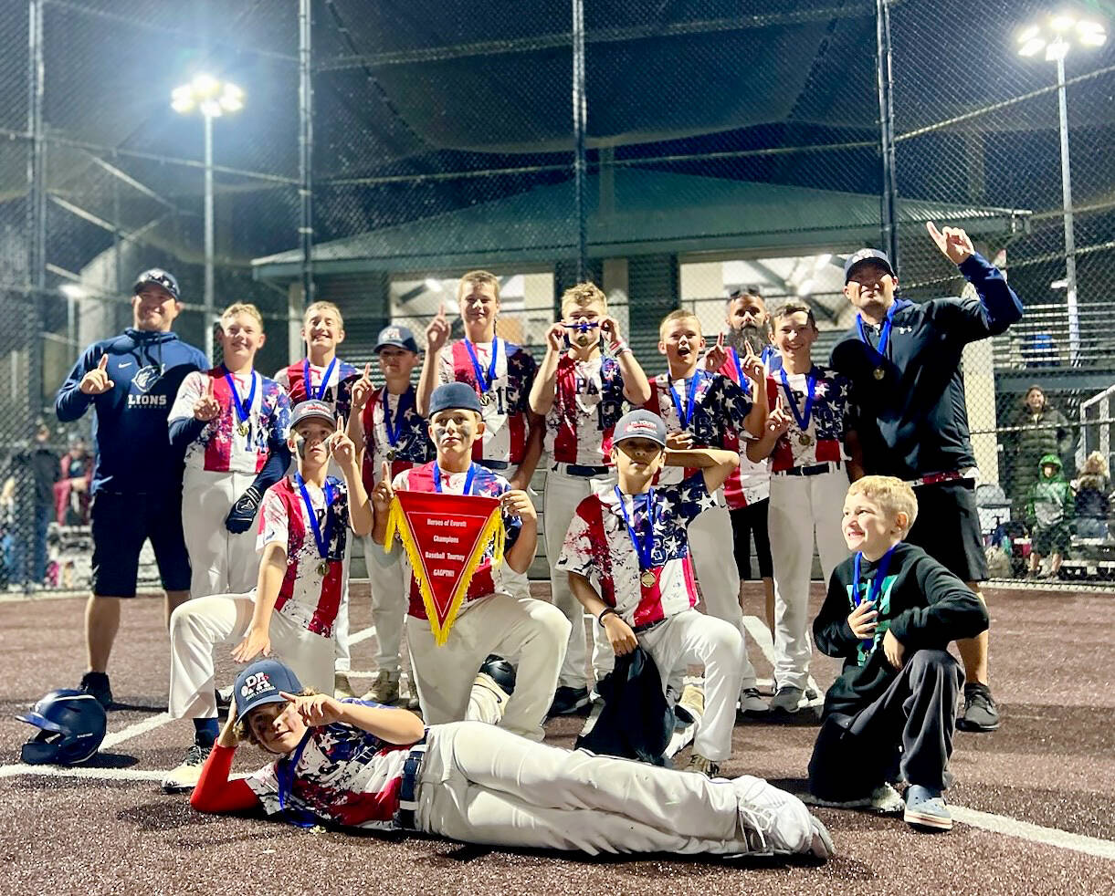 The Port Angeles 12U baseball team beat a number of Seattle-area select squads to win The Love of the Game Tournament held July 29-30 at Everett’s Phil Johnson Field. Team members are Morgan Evans, Peyton Strohauer, Boe Horejsi, Kaden Miller, Logan Botero, Noah Johnstad, Wyatt Bruch, Brayden Scott, Wyatt Bruch, Asher Irvine, Landon Eastman, Hudson Naman and Brayden Scott.