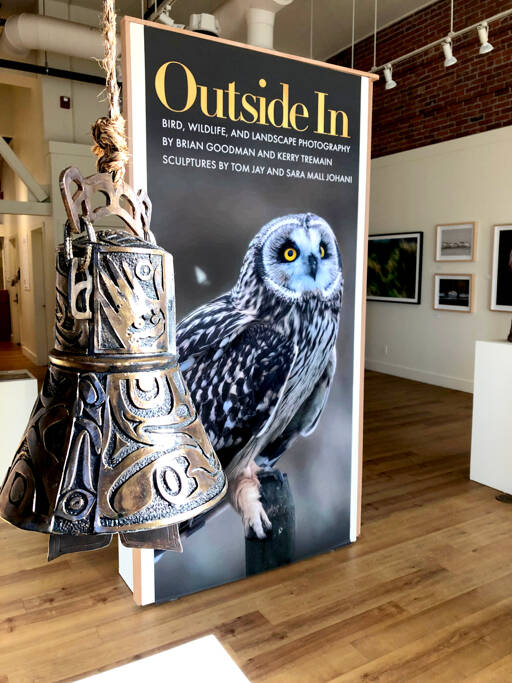 Sara Mall Johani’s bronze “Forest Bell” is suspended at the front of the “Outside In” exhibition at Jeanette Best Gallery in Port Townsend. (Diane Urbani/Northwind Art)