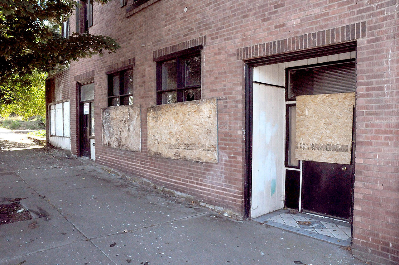 Demolition of a derelict building at 204 E. Front St. in downtown Port Angeles is slated to begin next Monday, prompting temporary lane closures on Front Street leading into the downtown area. (Keith Thorpe/Peninsula Daily News)