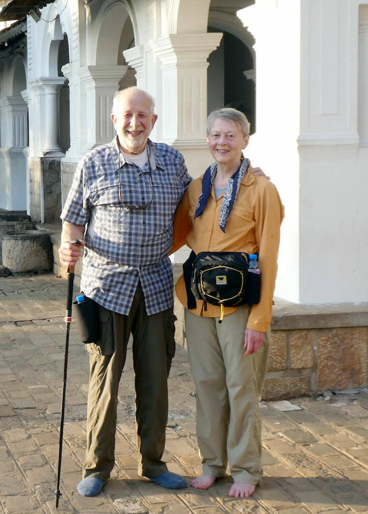 Barry and Ellen Lerich of Marrowstone Island are pictured in front of the Anuradhapura Monastery in Sri Lanka.