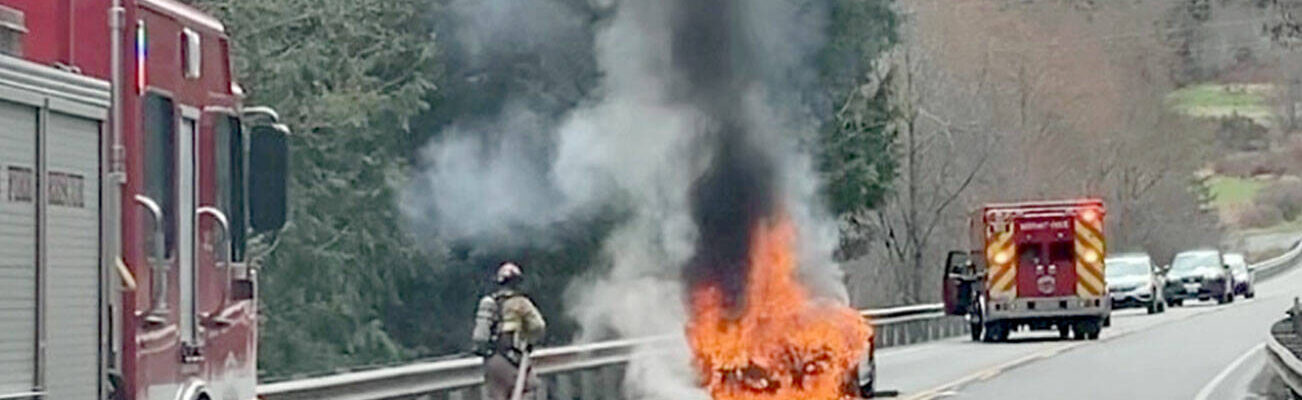 An East Jefferson Fire Rescue crew responded Wednesday afternoon to a car fire on state Highway 20. (East Jefferson Fire Rescue)