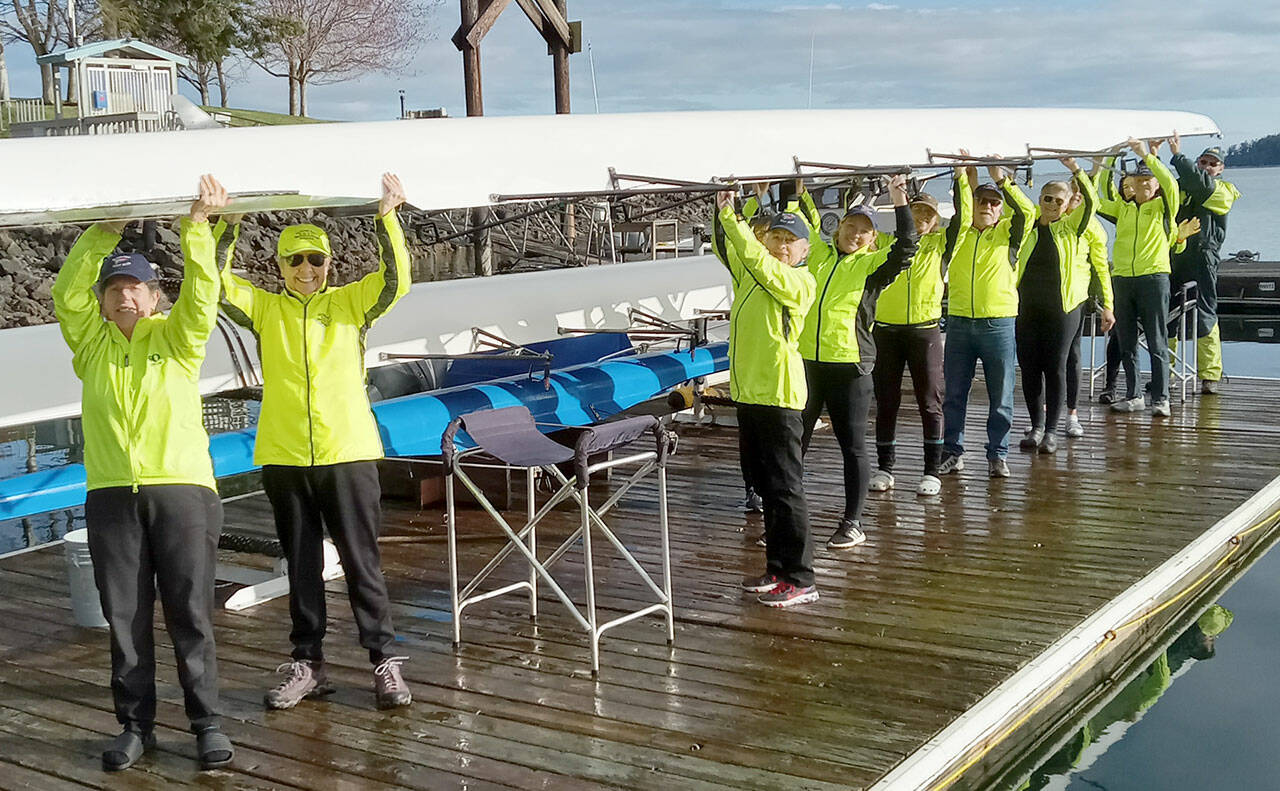 Among those volunteering are rowers from Port Townsend, Port Angeles and Sequim. Pictured from left to right are WendyRae Johnson of Port Angeles; Gail Clark and Lynn Gilles, both of Sequim, Jean Heessels-Petit of Sequim; Christi Jolly, Dennis Miller, Carolyn DeSalvo and Frank DeSalvo, all of Sequim; and Rudy Heessels, Amy Holms and Guy Lawrence, all of Sequim.