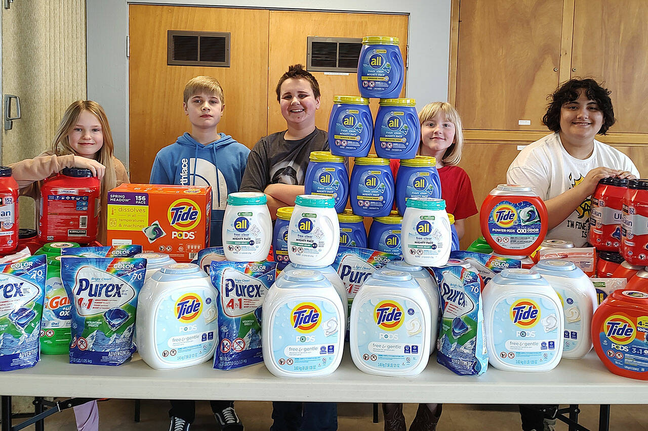 St. Joseph’s confirmation class in Sequim brought in more than 35,000 laundry pods through a fundraiser for Serenity House of Clallam County. It was their service project as part of the class. (Morgan Nolan)