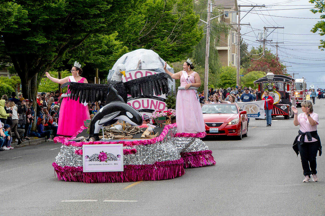 The Jefferson County Rhody Festival float moves along Lawrence Street in Uptown Port Townsend during the 89th Rhody Parade on Saturday. (Steve Mullensky/for Peninsula Daily News)