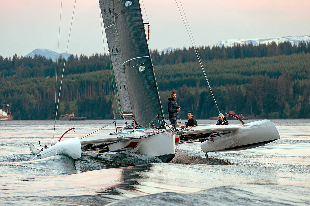 Victoria-based Team Malolo was poised to win the 2024 Race to Alaska on Monday. At midday, the team was 20 miles out from the finish line in Ketchikan, Alaska, while the second-place team was still about 70 miles behind. (Taylor Bayly/Northwest Maritime)