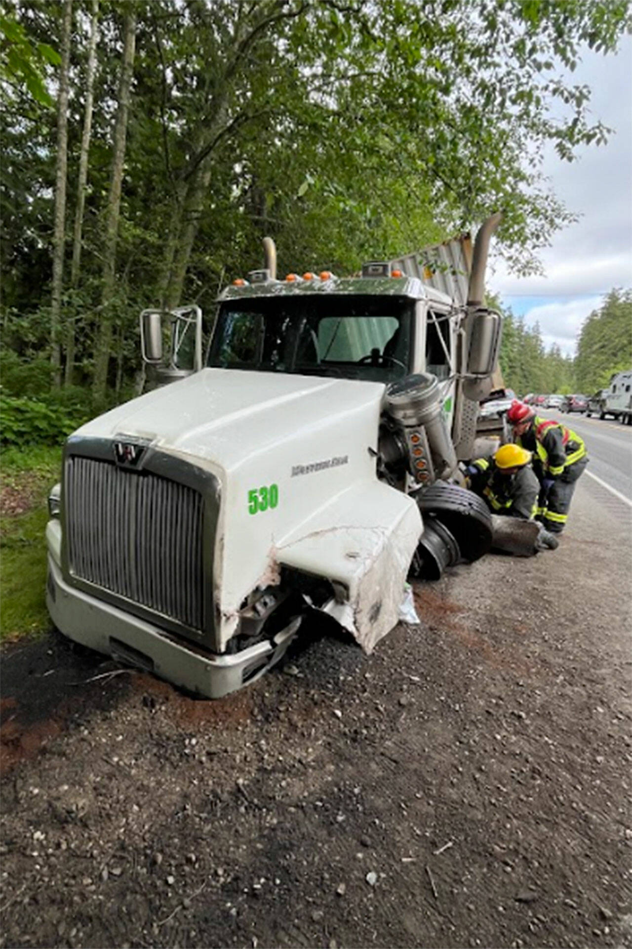 Three people were transported to hospitals for injuries on Monday after a collision on U.S. Highway 101 that involved two SUVs and a semi-truck. (Clallam County Fire District 3)