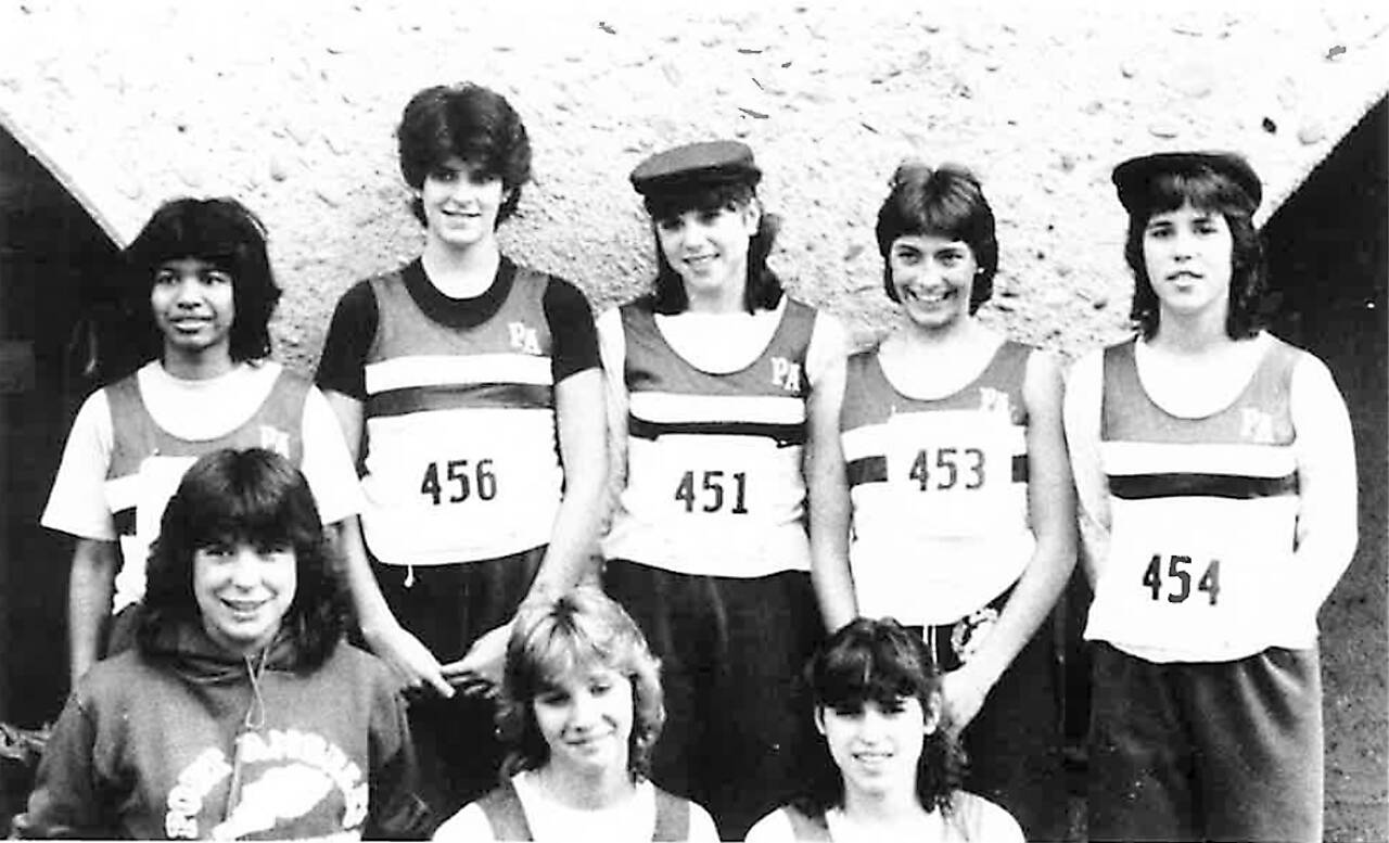 The 1983 Port Angeles cross country team, from left, top row are Kari Nordby. Julie Blore, Robin Mather, Heather Lucas and Monica Barlow. From left, bottom row, are Jennifer Foley, Jeri Beck and Teresa Bower.