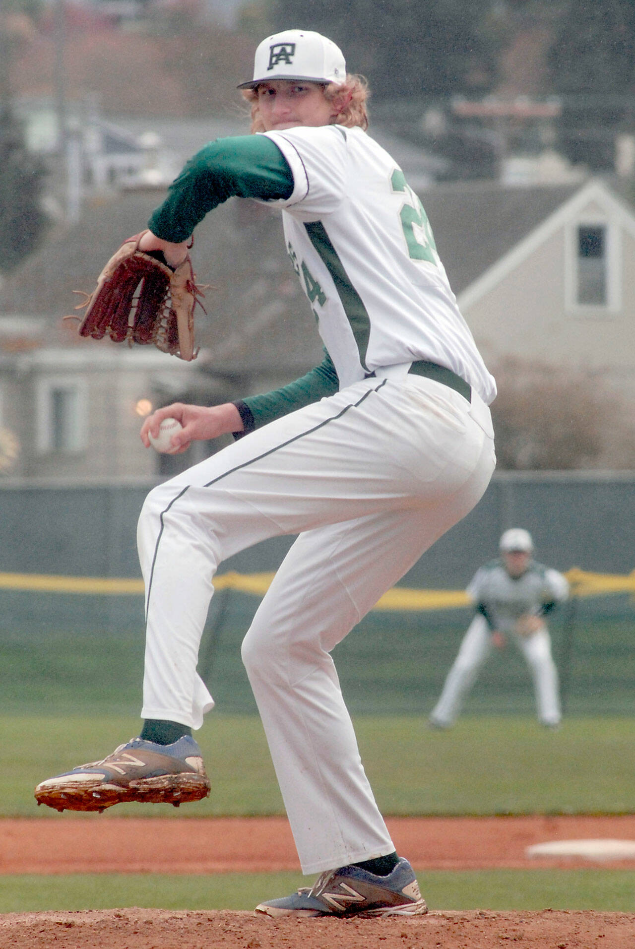 Keith Thorpe/Peninsula Daily News Port Angeles pitcher John Vaara throws for the Port Angeles Roughriders back in 2022. Vaara has returned to Civic Field as a member of the Lefties after going through 19 months of rehab for a torn UCL.