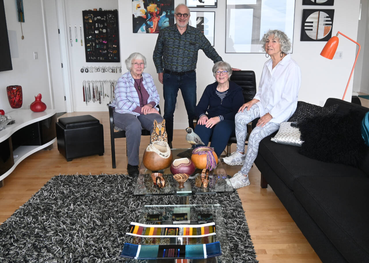 From left, Martha Collins, Christian Speidel, Roberta Cooper and Liz Harper join 20 other artists displaying a wide variety of creativity at the Artworks² third annual Invitational Art Show, set for Friday and Saturday in Port Townsend. (Michael Dashiell/Olympic Peninsula News Group)