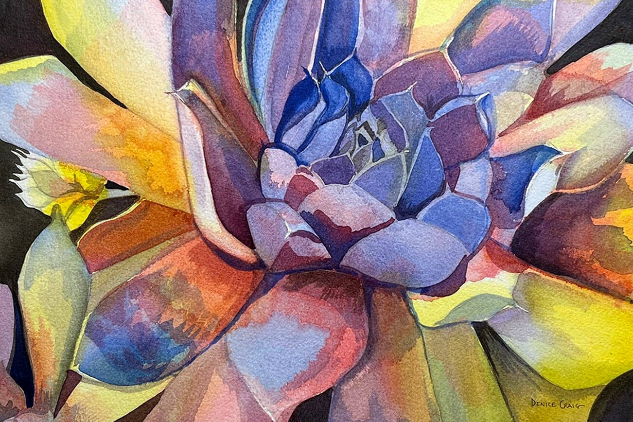 “Lucious Succulent,” silk Batik on canvas by Denice Craig Tweedy, is on display at the Port Ludlow Art League.
