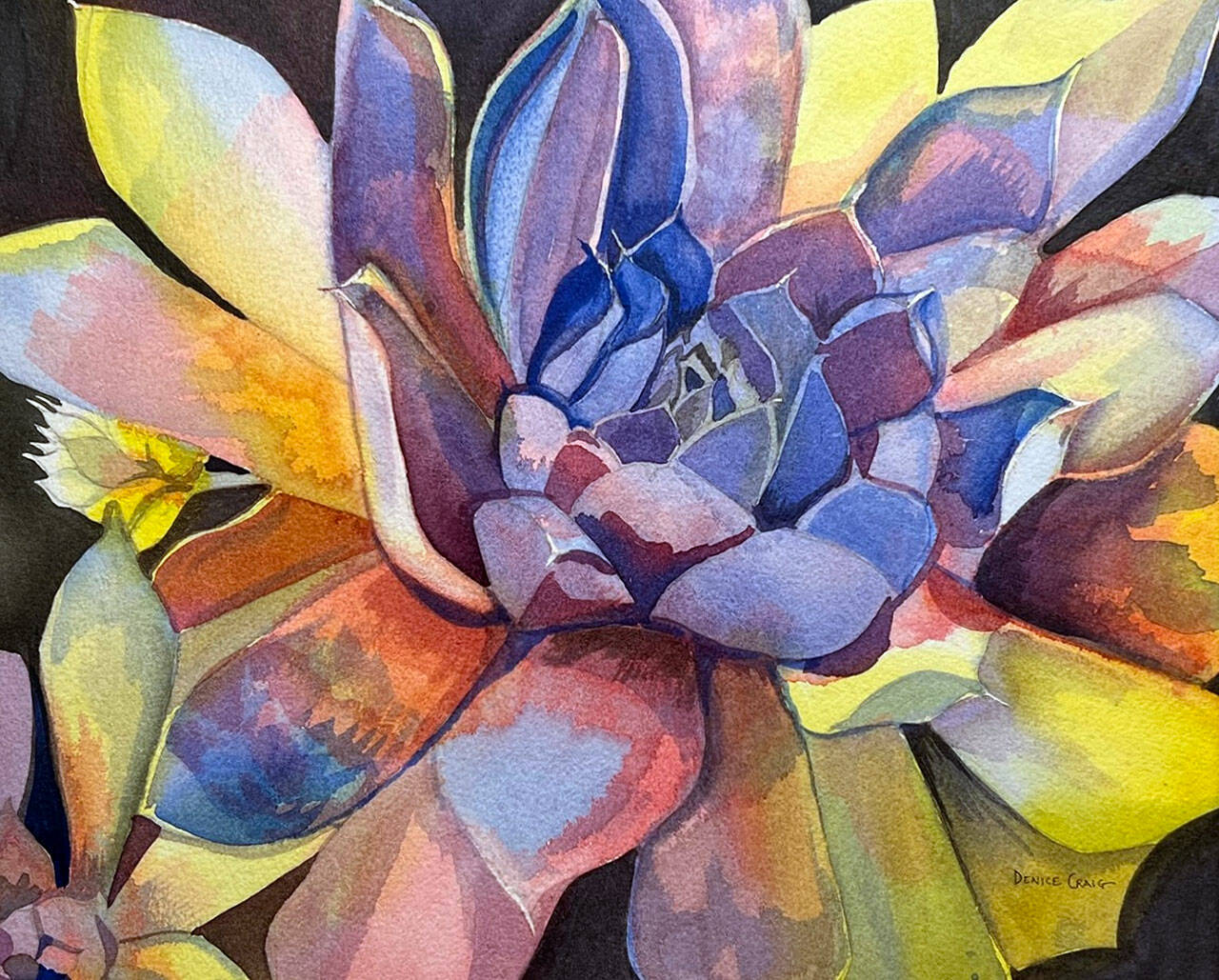 “Lucious Succulent,” silk Batik on canvas by Denice Craig Tweedy, is on display at the Port Ludlow Art League.