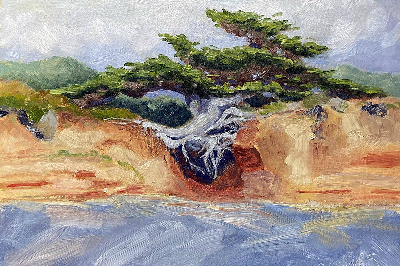 “Tree of Life,” an oil painting by Andrea Woods, is on display at Harbor Arts Gallery.