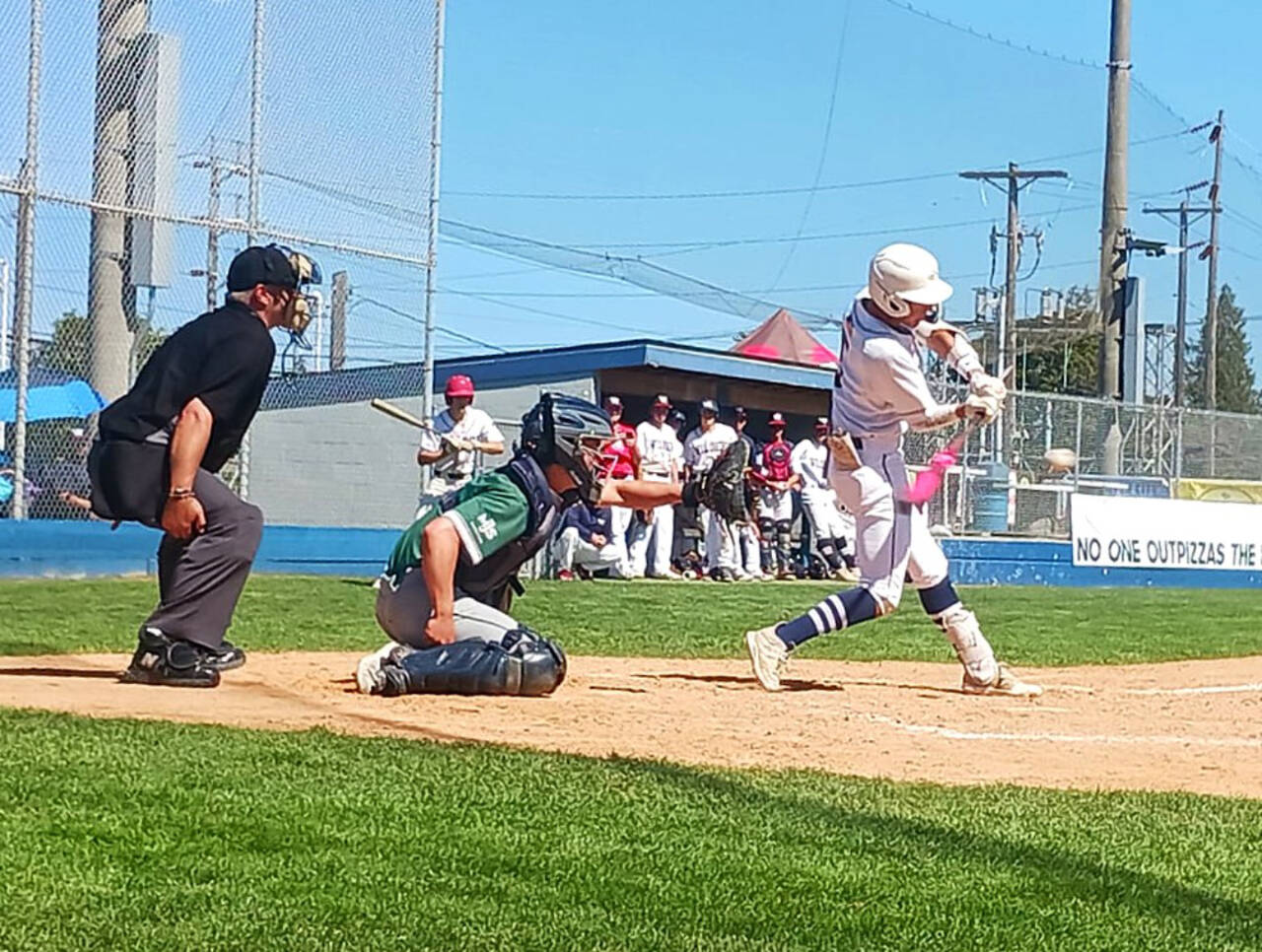 Wilder Senior’s Bryant Laboy hits against Lakeside Legion at Civic Field in Port Angeles on Saturday. (Pierre LaBossiere/Peninsula Daily News)