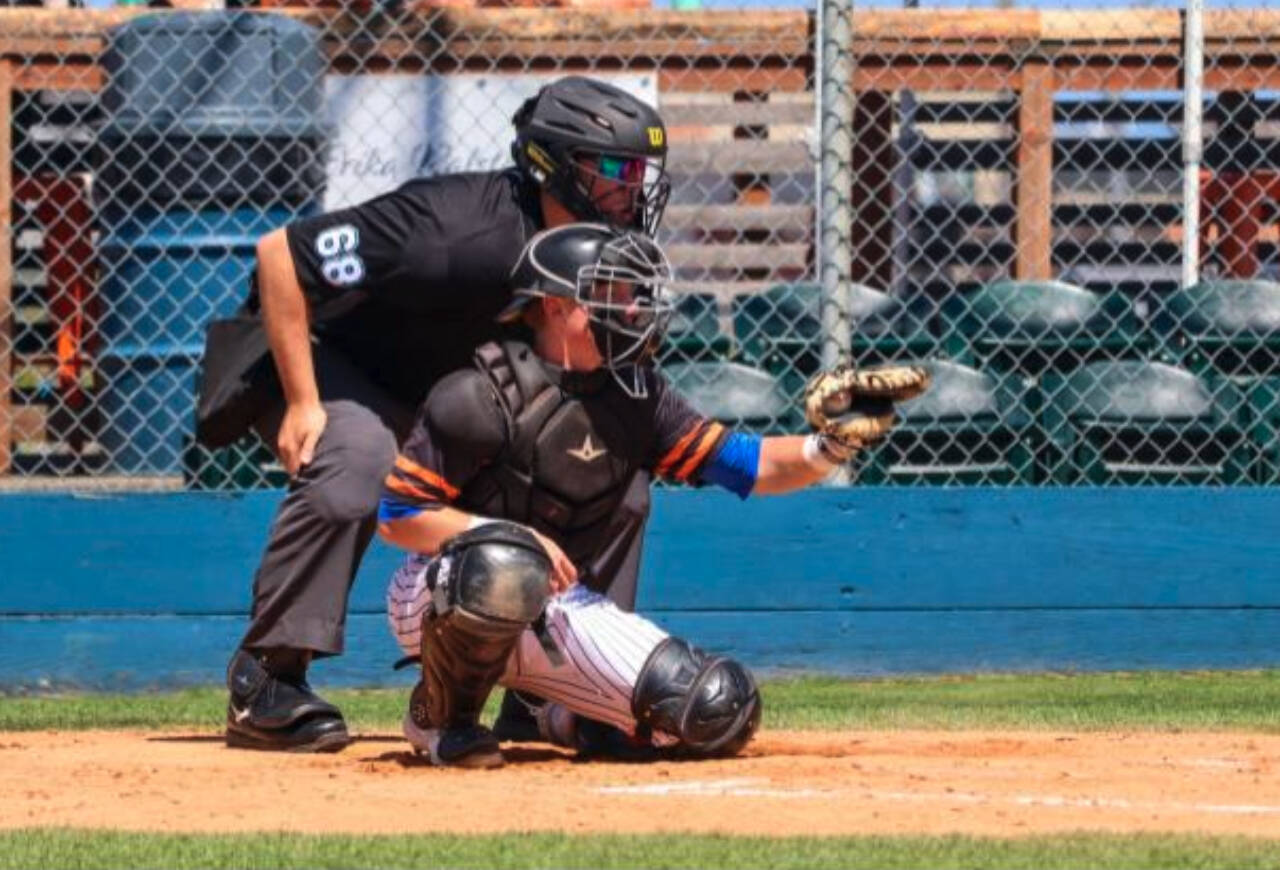 Port Angeles Leftie Jack Kleveno of Utah tied the season record for catcher assists with 29. (Maevis Photography)