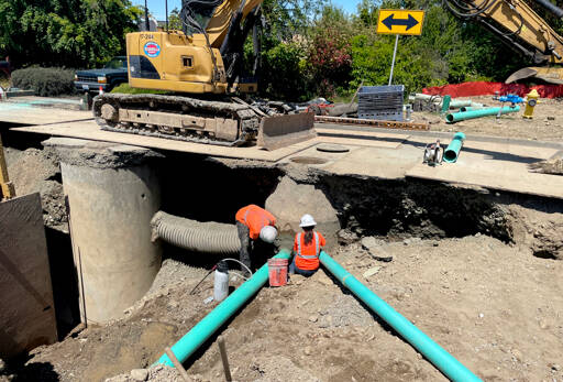 Crews work last month to expand wastewater capacity on Fourth Street in Port Angeles. (City of Port Angeles)