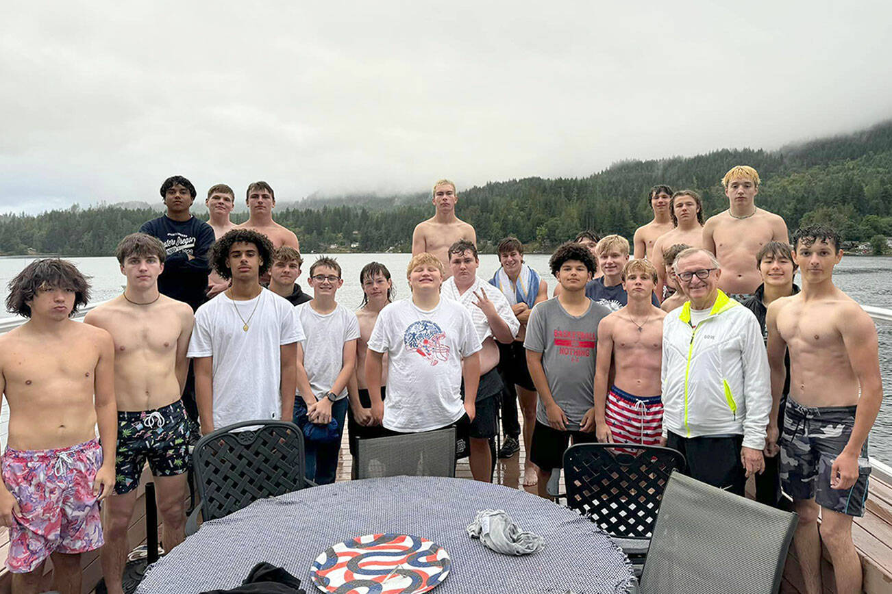 Port Angeles Roughriders football players were treated to an evening on the water at the Lake Sutherland home of Bruce and Kathy Skinner on Tuesday. Watersports equipment was donated by Lake Sutherland Watersports' Nick Lenicka. Prep football practices begin Aug. 21 statewide with the remainder of fall sports starting Aug. 26.