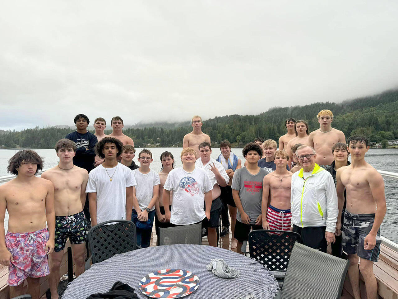 Port Angeles Roughriders football players were treated to an evening on the water at the Lake Sutherland home of Bruce and Kathy Skinner on Tuesday. Watersports equipment was donated by Lake Sutherland Watersports’ Nick Lenicka. Prep football practices begin Aug. 21 statewide with the remainder of fall sports starting Aug. 26.