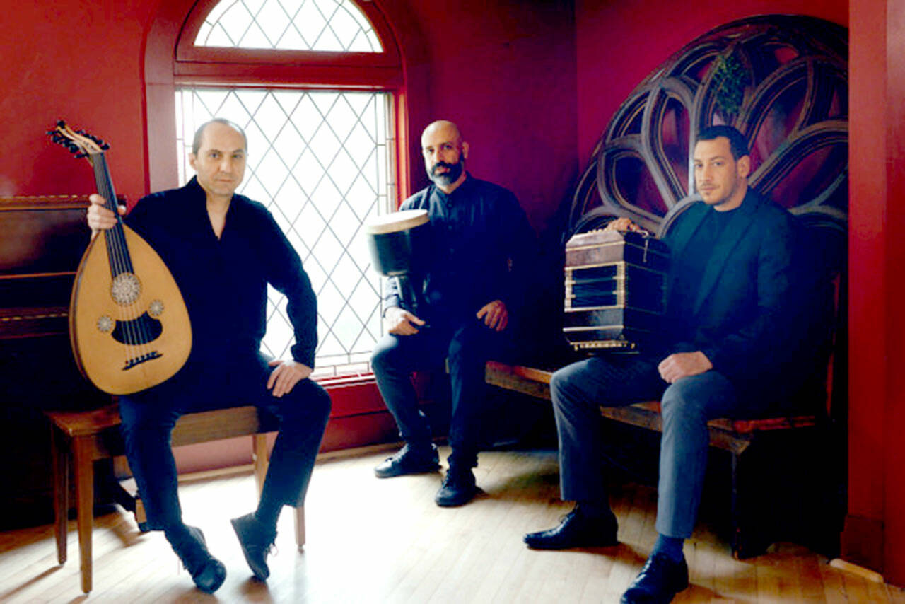 Les Arrivants, a Montreal-based trio with backgrounds in Arabic classical, Argentine tango and Persian classical music, will perform at the Palindrome on Sunday.