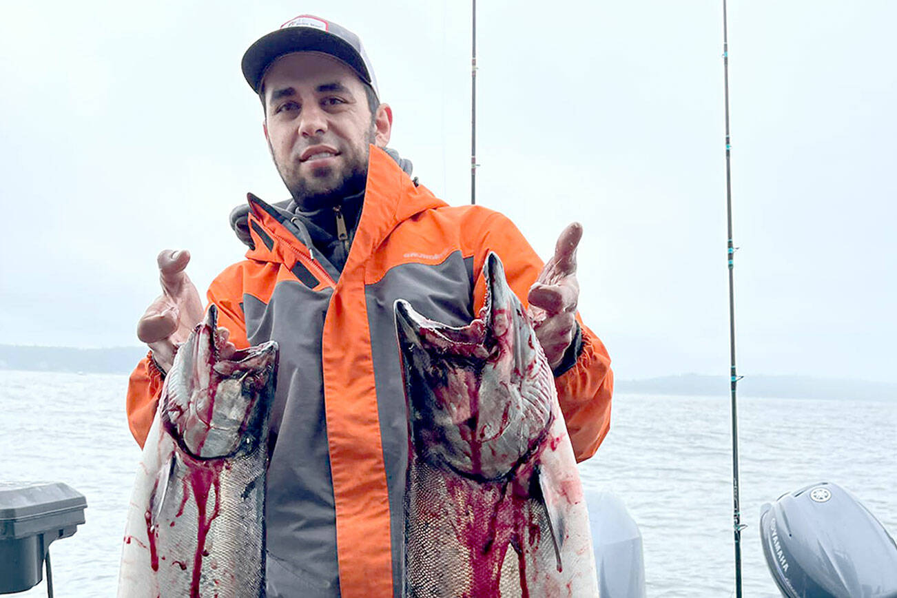 Tyler Mattos of Monroe caught these kings while fishing out of Neah Bay over the weekend. Mattos said it was the largest salmon he's ever caught.