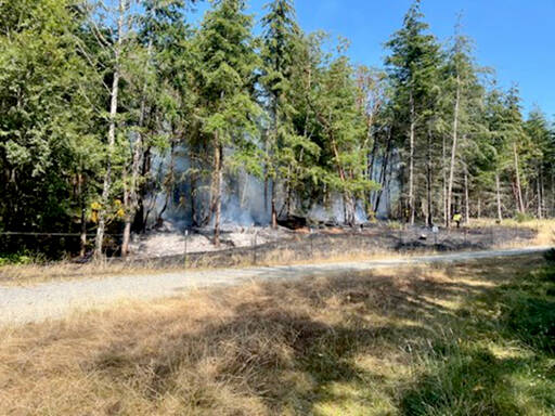 East Jefferson Fire Rescue crews extinguished a brush fire on Saturday adjacent to Coon Plumbing in Port Townsend. (East Jefferson Fire Rescue)