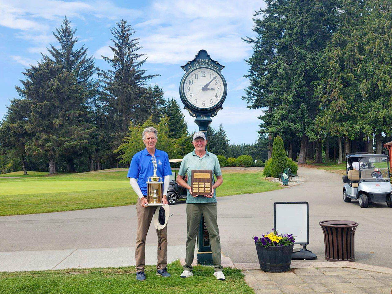 The Cedars at Dungeness Men’s Club champions are four-time defending Gross champ Jeff Jones, left, and Rick Towery (Net).