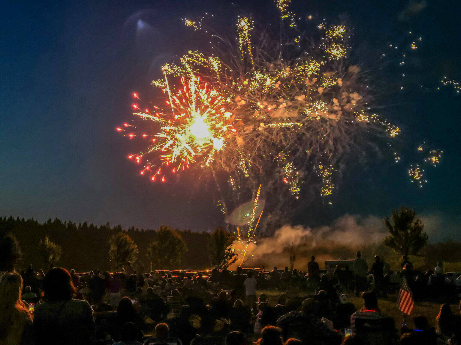 Fireworks light up the skies over Carrie Blake Community Park to cap Sequim’s Independence Day celebration on July 4, 2023. The fireworks display started following the ban on the discharge of fireworks in the city. City council members plan to discuss the ban of fireworks sales next month. (Michael Dashiell/Olympic Peninsula News Group)