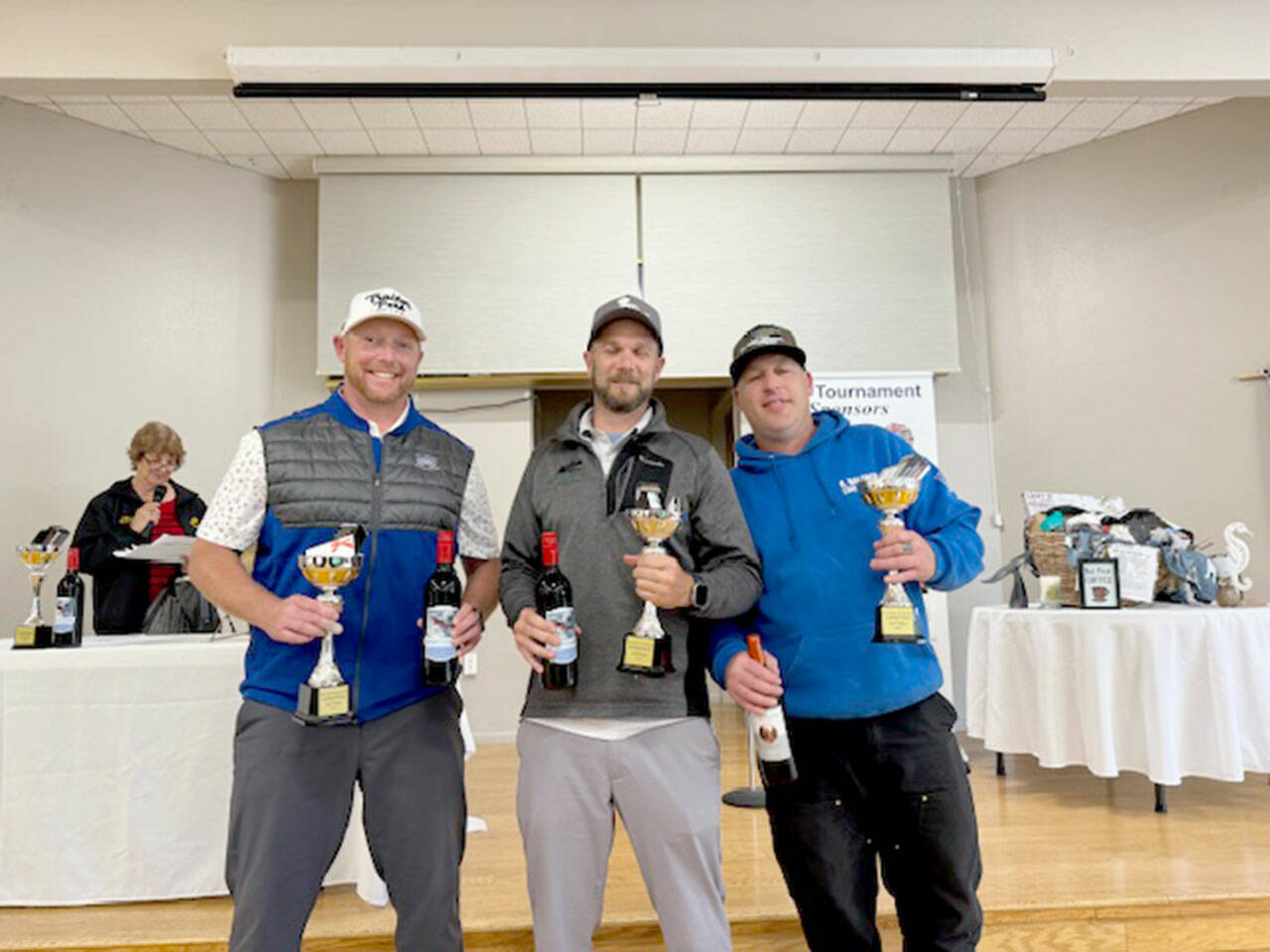 The winning team of Sequim Elks Lodge 2642’s Tall Elks Therapy Golf Tournament held at Sunland Golf Club is Mike Madison, Chris Thaens, Luke Bugge and Danny Romero (not pictured).