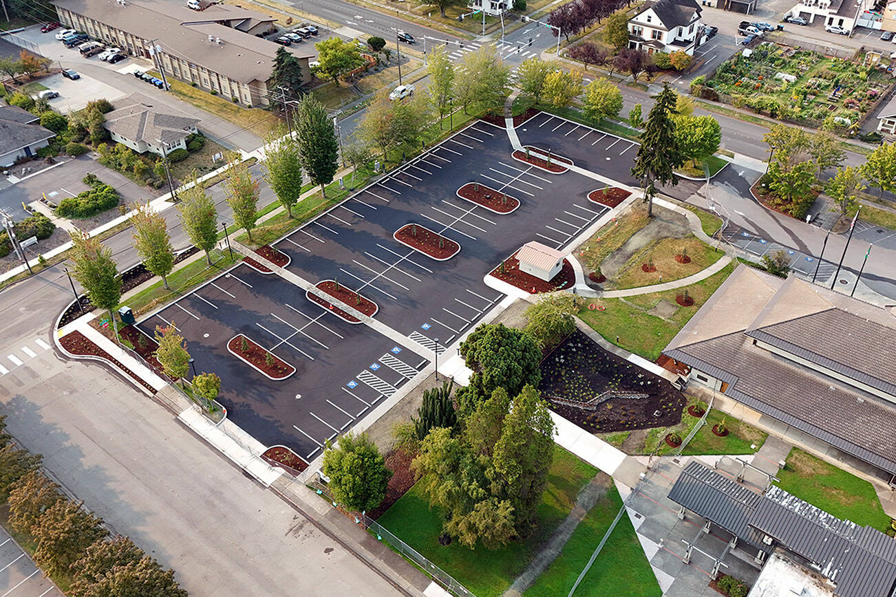 The city of Port Angeles’ city hall east parking lot low-impact development project is complete. (City of Port Angeles)