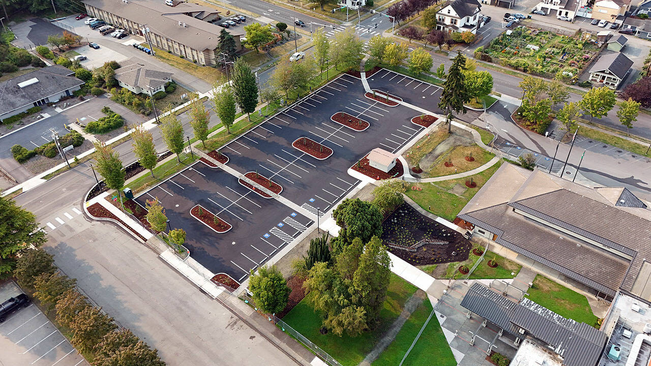 The city of Port Angeles’ city hall east parking lot low-impact development project is complete. (City of Port Angeles)