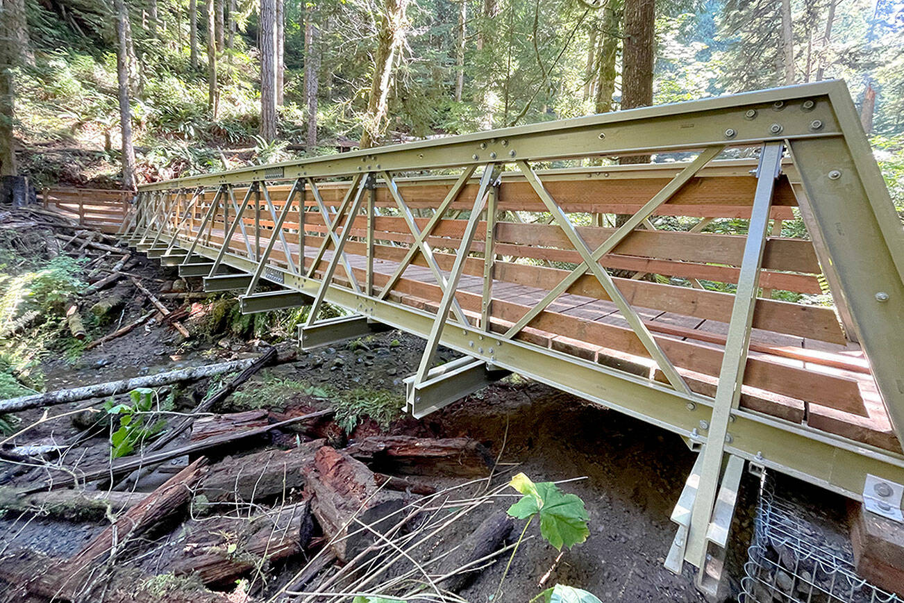 The Whiskey Creek bridge, located near milepost 18 on the 25-mile Olympic Adventure Trail route, is 60 feet long, 6 feet wide and cost about $83,106. (Clallam County)