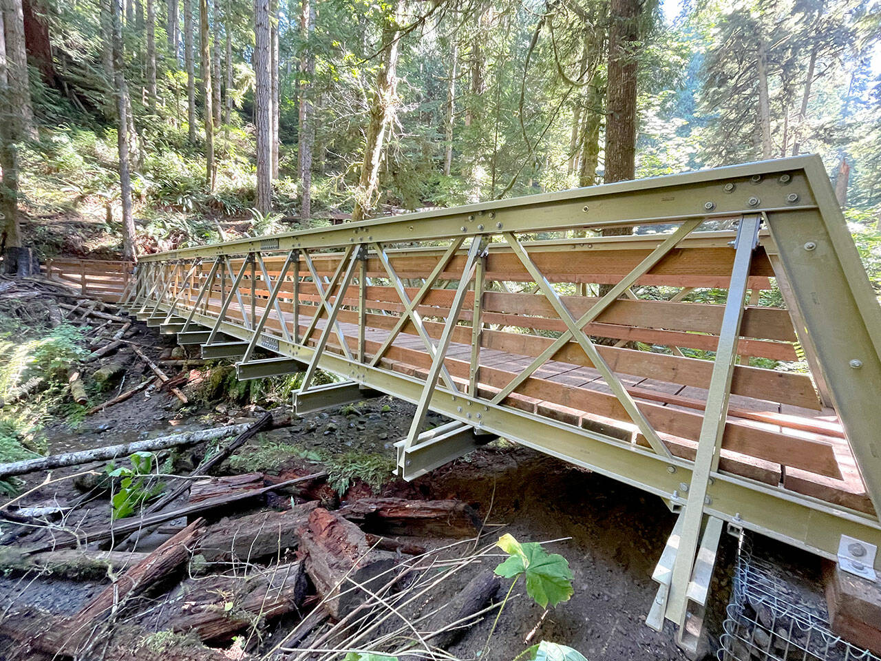 The Whiskey Creek bridge, located near milepost 18 on the 25-mile Olympic Adventure Trail route, is 60 feet long, 6 feet wide and cost about $83,106. (Clallam County)