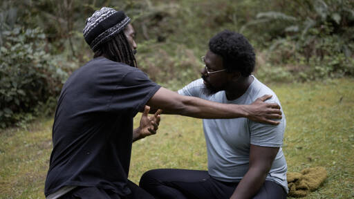 Ten black men gathered at the Whidbey Institute to take part in the “Dark and Tender” film, documenting a workshop focused on tenderness and platonic touch. (Dark and Tender)