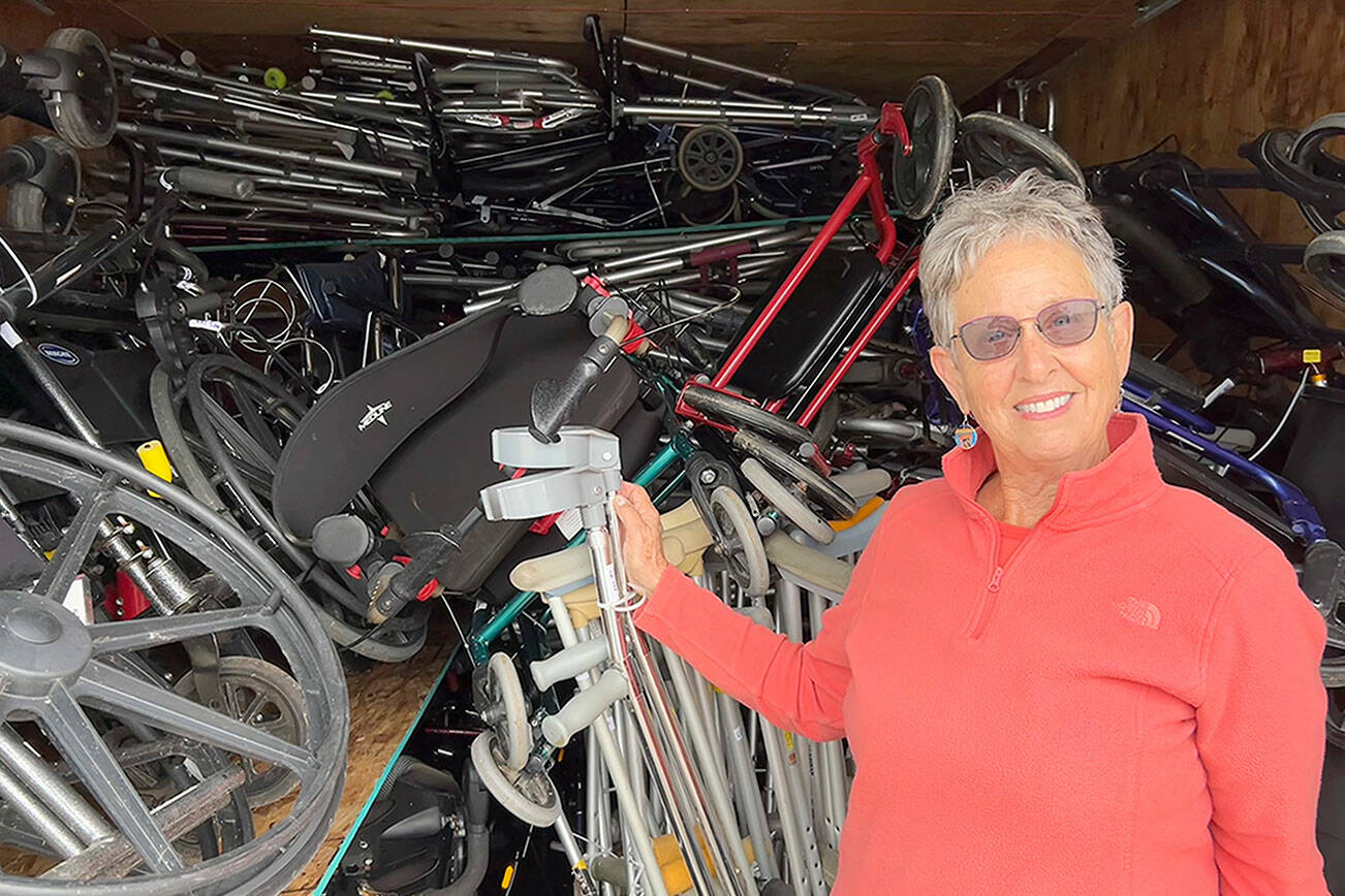 Rosalie DiMaggio looks to bring in at least another 40 wheelchairs to total about 150 and ship them along with walkers, canes and other medical gear to Guatemala to help people with mobility challenges. (Matthew Nash/Olympic Peninsula News Group)